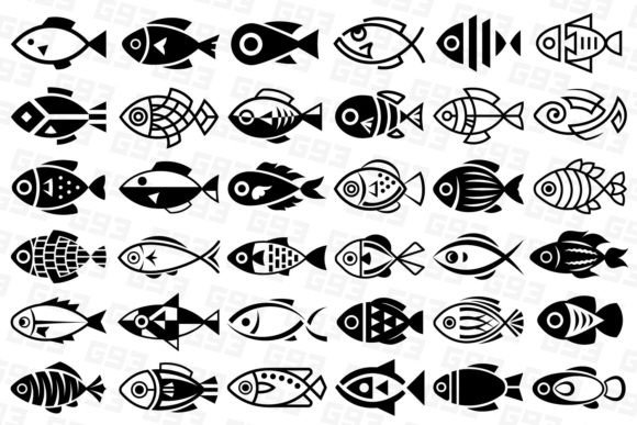 Decorative Fishes Set: Stylish Icons for Modern Projects