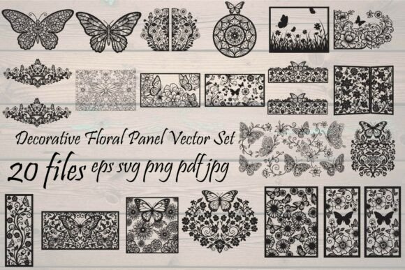 Decorative Floral Butterfly Panel Vector: Elegant Design Assets