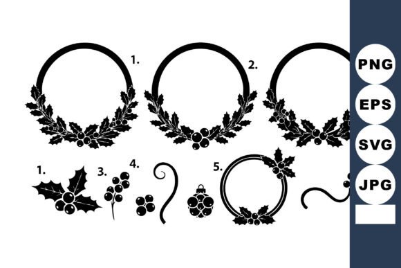 Elegant Black Floral Decorative Wreaths and Holl Graphics