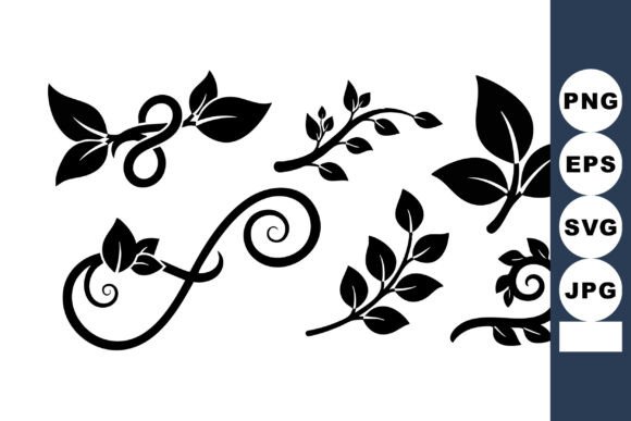 Elegant Black Floral Vine Decorative Elements for Designers
