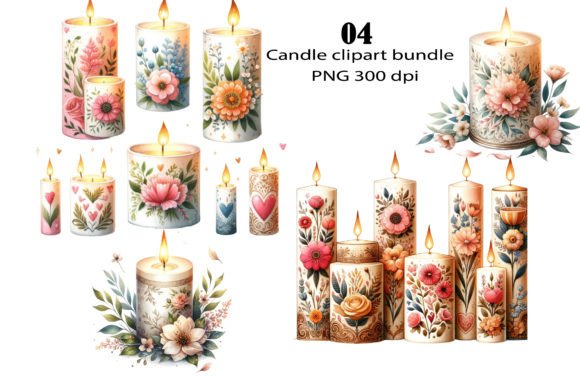 Elevate Your Designs with a Decorative Floral Candle Clipart Bundle