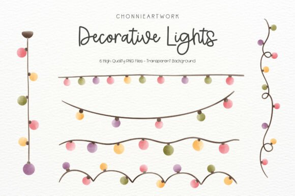 Watercolor Decorative String Lights Clip: A Hand-Painted Design Asset